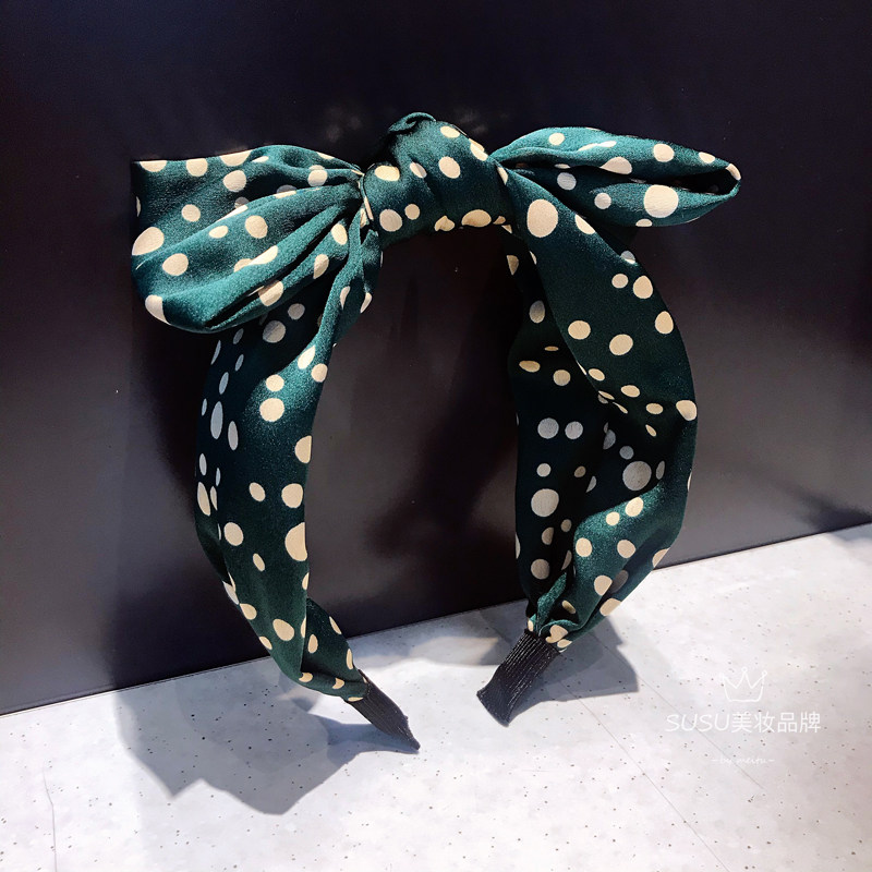 新品韩国圆点波点布艺甜美蝴蝶结宽边发箍头箍发卡外出百搭发饰女