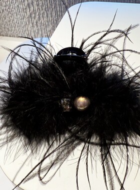 高级感蓬松羽毛大号抓夹女 日韩珠珠水钻奢华气质氛围感发饰发夹