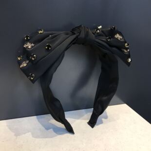 新品 发饰 气质水晶水钻大蝴蝶结发箍宽边丝绸发卡韩国外出头箍时尚