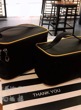 韩国女化妆包大容量收纳包简约黑色金边大中号便携防水旅行洗漱包