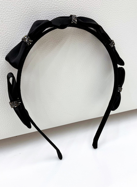 韩国高档发箍名媛风黑色小蝴蝶结镶钻珍珠头箍百搭外出高颅顶发饰