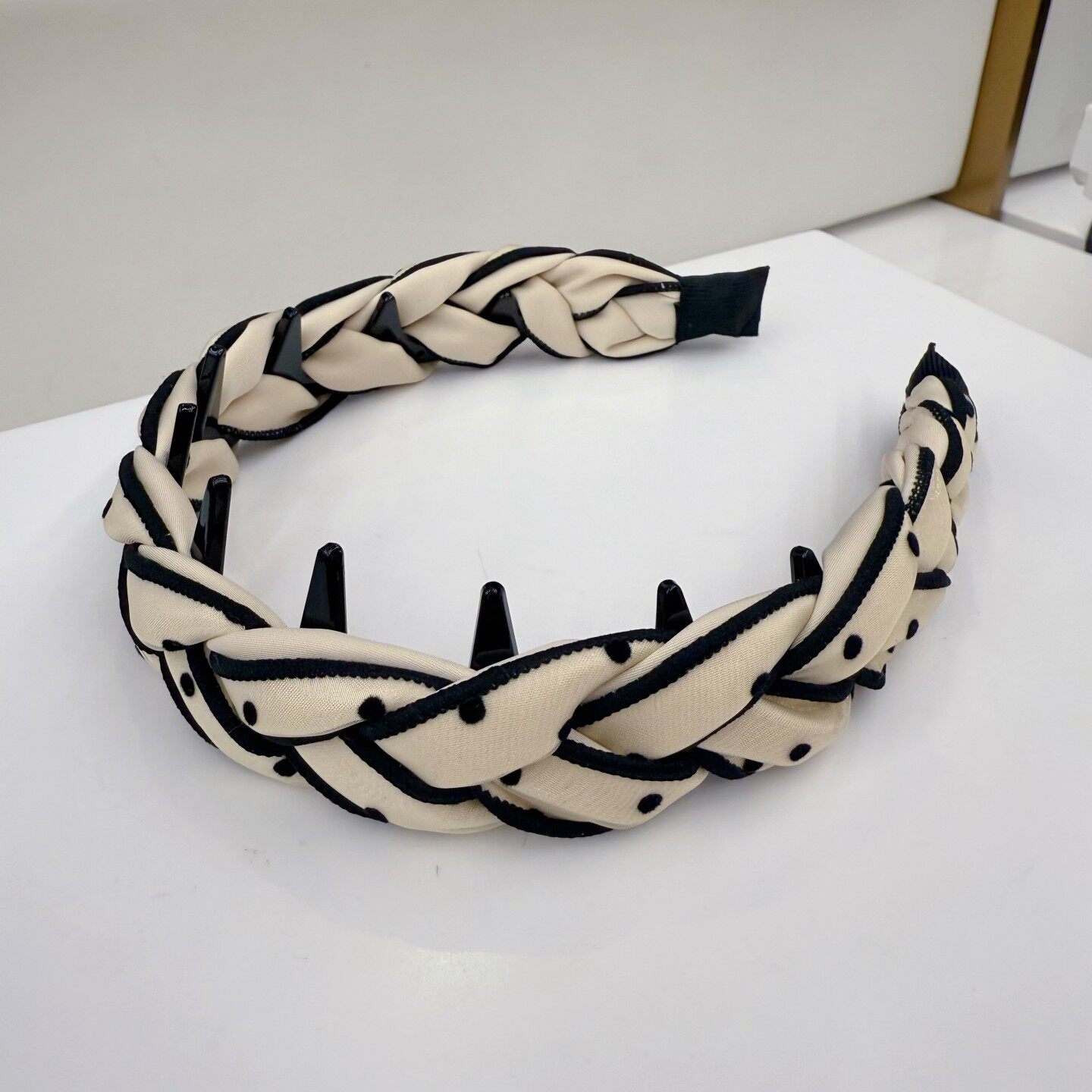 编织麻花布艺波点发箍女韩国减龄高颅顶头箍时尚简约百搭带齿发饰