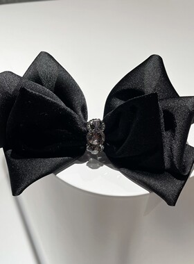 法式黑色丝绒蝴蝶结弹簧夹 韩国水钻领结顶夹轻奢高级感发夹发饰