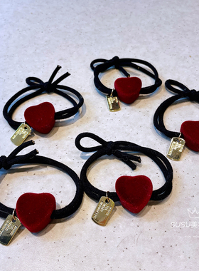 韩国爱心发圈绑头发头绳复古新年红色扎马尾不伤发皮筋简约发饰品