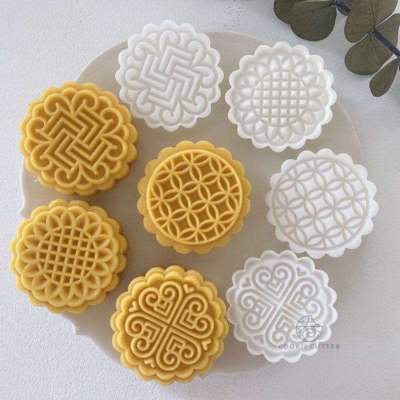 75g-85g有钱花铜钱祥云纹中式国潮绿豆糕点广式冰皮月饼模按压diy