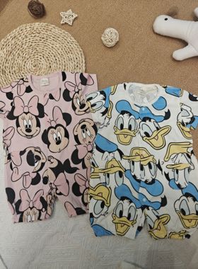 日单futa2025夏季新款米妮唐老鸭满印爬服婴童可爱迪s尼