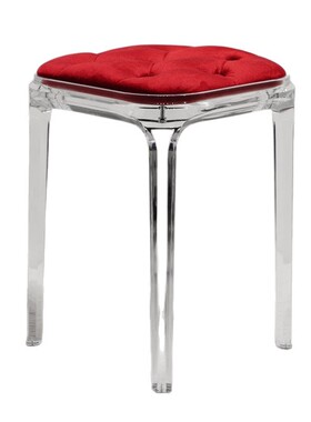 JC-A208现代简约透明亚克力梳妆凳红色绒布坐垫卧室化妆凳