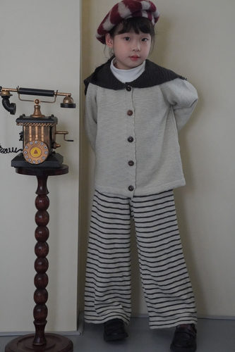 ZOYEMO儿童冬款小肚棉针织海军风韩版条纹套装开衫长裤