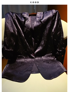 轻奢暗紫色西装外套 醋酸提花春夏薄款 垂感显白高级七分袖女上衣