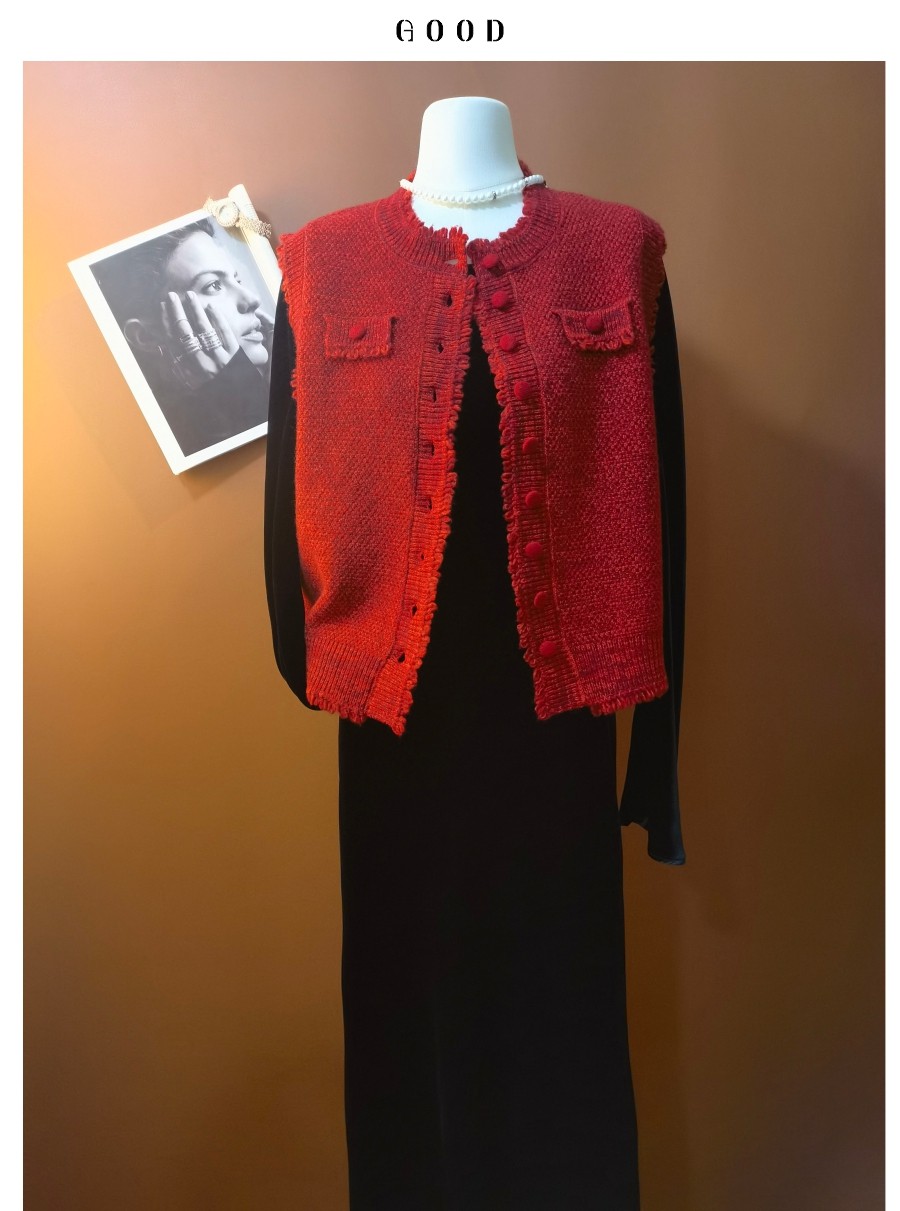 洋气氛围红 马甲针织背心外套 100绵羊毛时髦碎边单排扣气质上衣F,女装/女士精品,马夹,淘宝优惠券,粉丝福利购,淘宝优惠卷