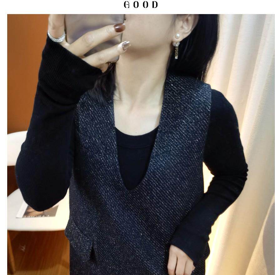 连衣裙女春秋 洋气小香风A字型宽松有口袋羊毛亮丝呢子短款背心裙