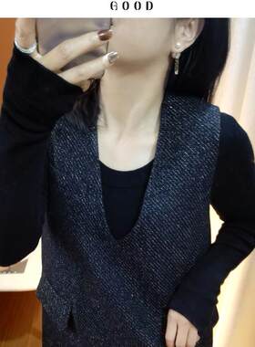连衣裙女春秋 洋气小香风A字型宽松有口袋羊毛亮丝呢子短款背心裙