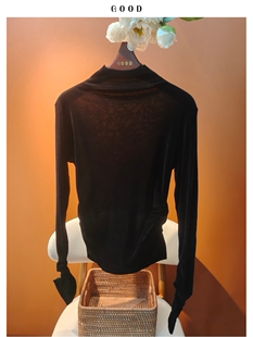 百搭打底衫 T恤 弹力植绒腰侧褶皱藏肚子 可外穿气质立领女士上衣