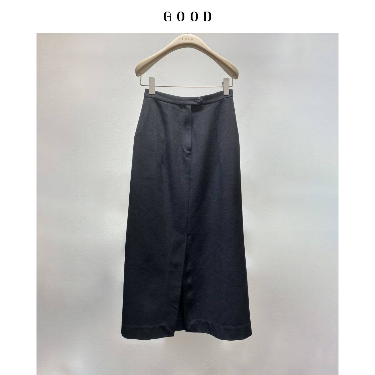 100羊毛 高端西装半身裙 极简百搭前开叉高腰包臀修身铅笔一步裙H