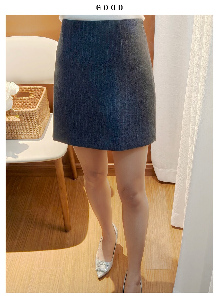 20羊绒50羊毛呢子半身裙女 复古条纹高腰小个子洋气百搭A字短裙