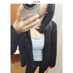 断码特价！减龄连帽格纹短款外套 羊毛羊绒刺绣女士休闲时尚上衣F