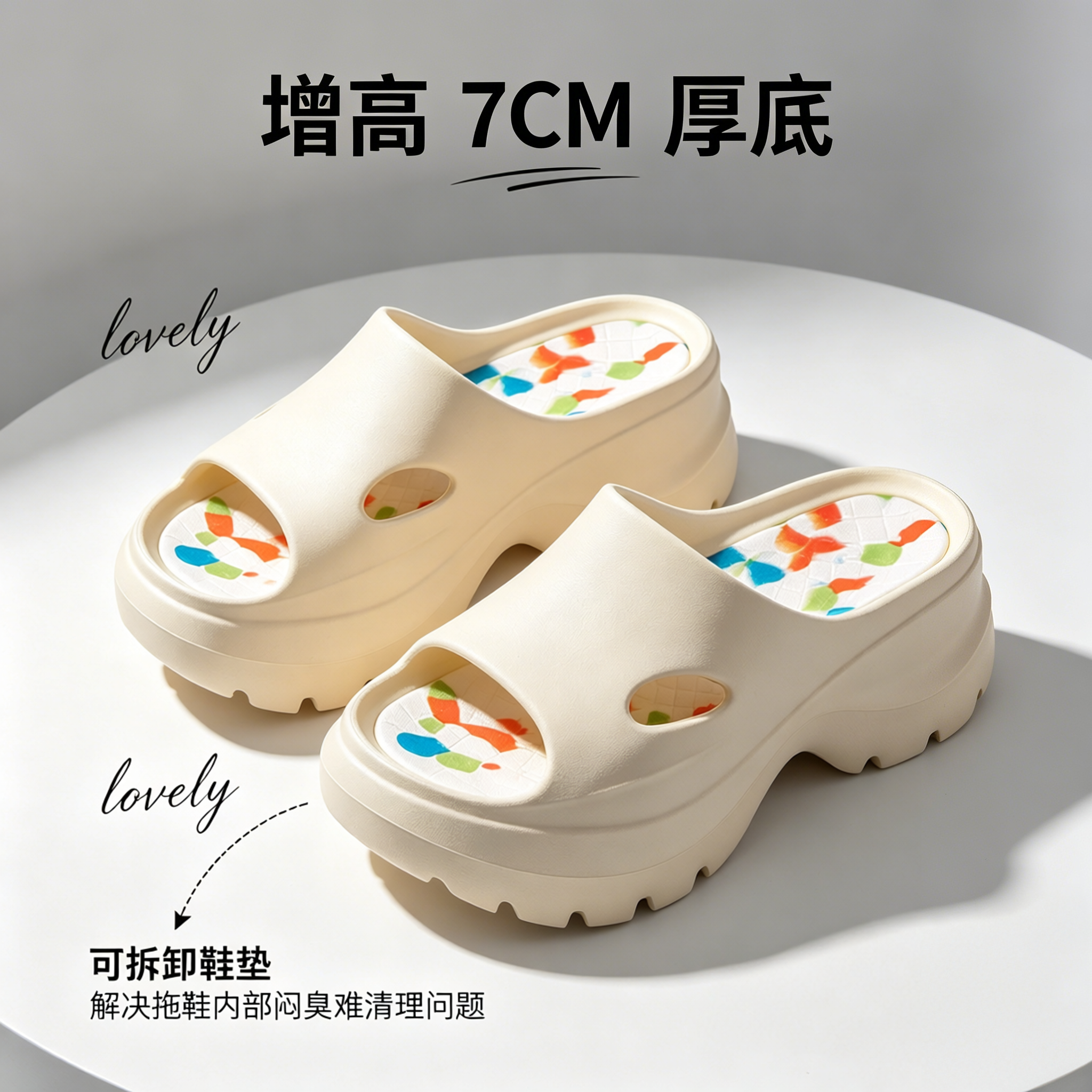 厚底增高凉拖鞋女外穿7cm松糕底可拆卸鞋垫防臭防滑百搭一字拖