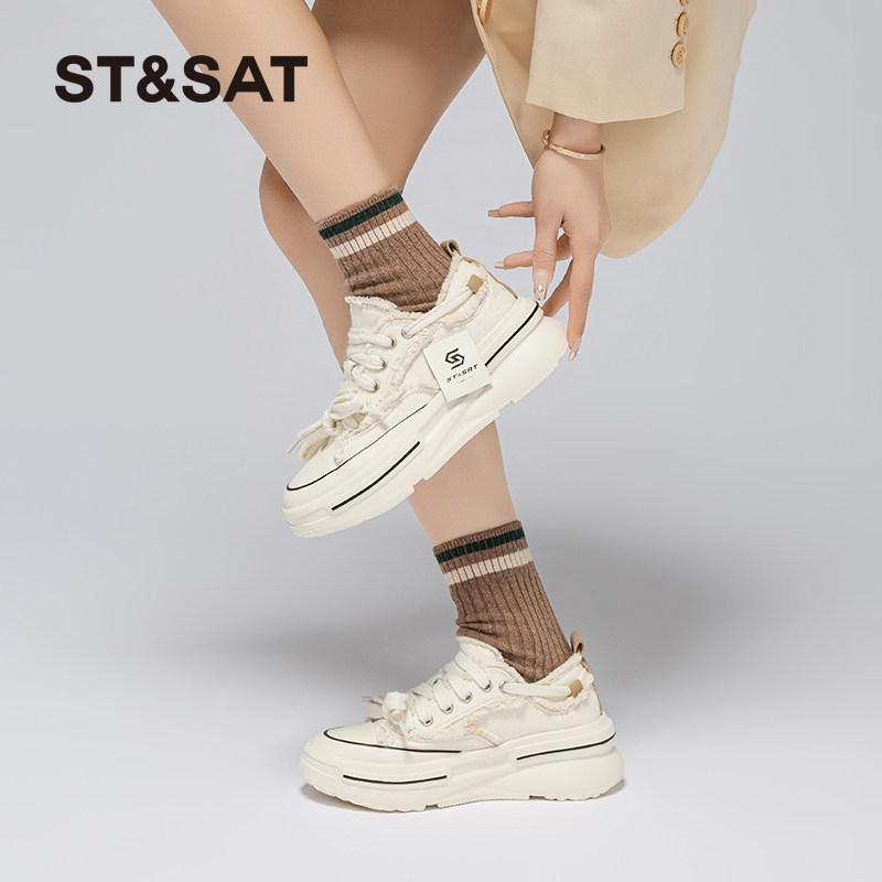 星期六厚底内增高帆布鞋女款2026新款春夏时尚休闲女鞋平底运动鞋