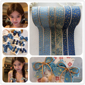 2.5 4cm勾边烫金星星牛仔布织带 手工diy蝴蝶结发饰材料配件G133