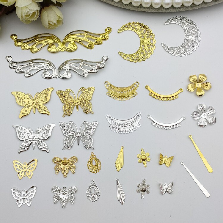 古风发饰手工diy配件 凤凰翅膀蝴蝶吊片五瓣花月亮合金片材料