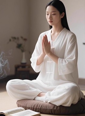白色禅服禅意风仙气打坐冥想疗愈师服装修行素衣佛系禅意居士服女