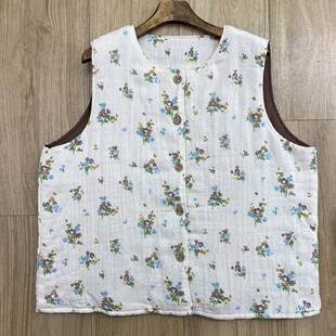 复古文艺森系碎花夹棉棉麻马甲女秋冬新款宽松百搭叠穿马夹背心女