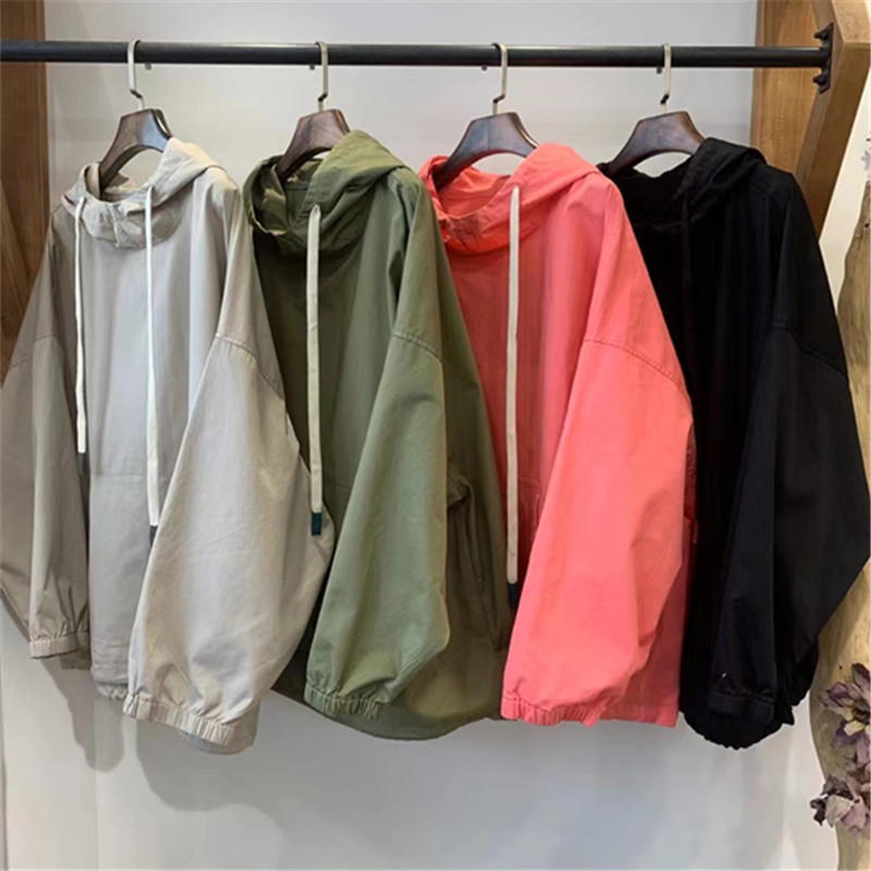 日系连帽系带棉质卫衣女秋季新款宽松休闲简约百搭显瘦纯色外套女