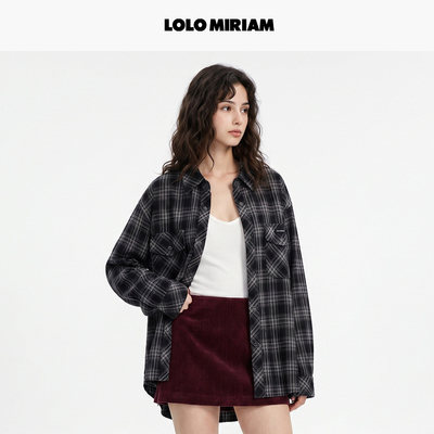 LOLOMIRIAM秋季复古格纹衬衫
