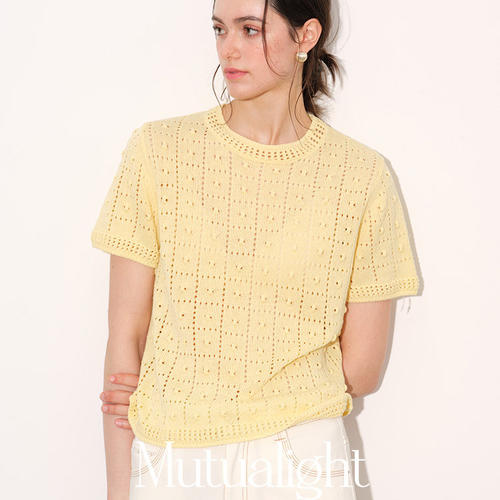 胡可的买手店 Mutualight双相亚麻混纺彩色镂空立体波点针织上衣