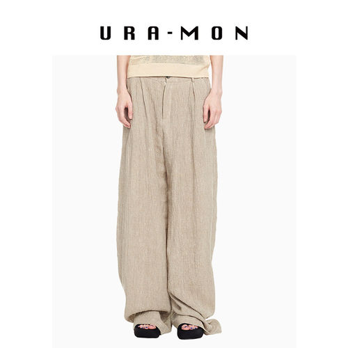 胡可的买手店 URA-MON亚麻褶皱阔腿裤女26春夏款老钱风松弛感