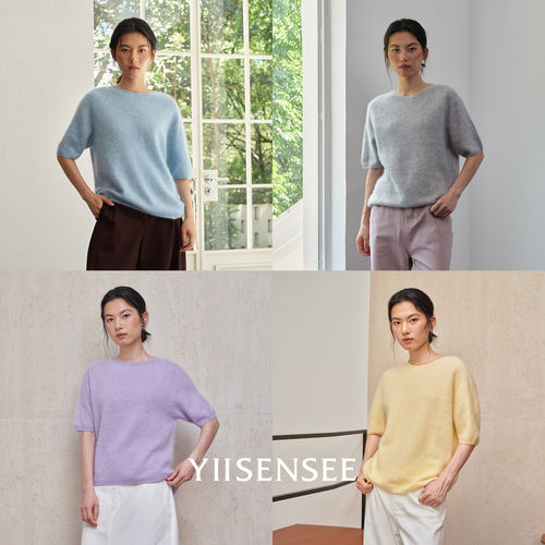 胡可的买手店 YIISENSEE逸识  秋季船领五分袖上衣女宽松针织衫