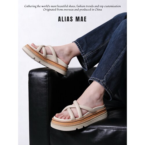 胡可的买手店ALIAS MAE三带厚底真皮编织女士春夏外穿拖鞋
