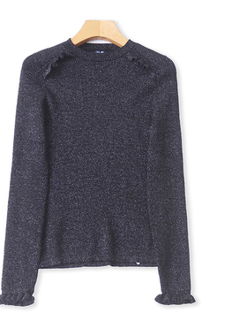 EE6236外贸欧美单儿童针织衫新款圆领花边拼接修身甜美女童毛衣