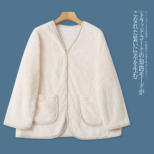 O9530外贸欧美单女士毛绒外套冬季新款V领宽松时尚双面绒上衣