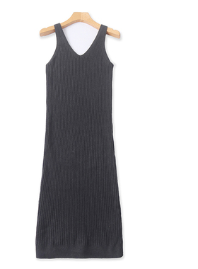 BB5895外贸欧美针织背心裙新款V领弹力修身打底无袖毛衣连衣裙女