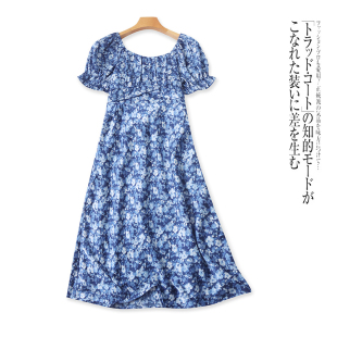 一字肩修身 新款 收腰气质长裙 连衣裙夏季 外贸欧美单女士碎花短袖