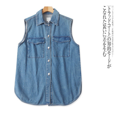 E9610外贸女士牛仔马甲2026春季新款翻领纽扣无袖百搭坎肩马夹