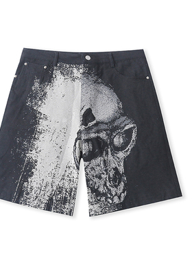 B6645外贸欧美潮流男装牛仔短裤春夏新款美式复古宽松印染阔腿裤