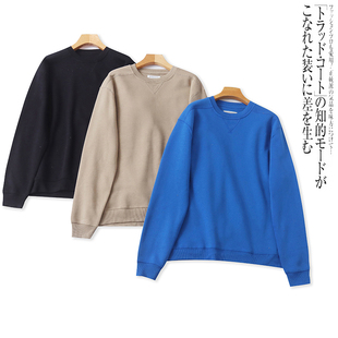 圆领套头宽松纯色上衣 新款 J8565外贸欧美情侣款 休闲加绒卫衣冬季