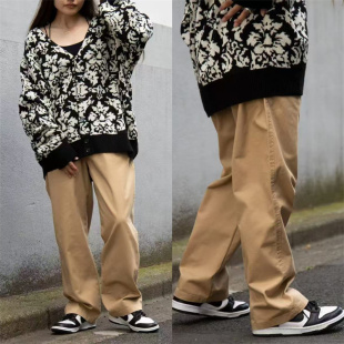 风百搭直筒裤 外贸日单女士休闲裤 松紧腰宽松纯色工装 新款 2025秋季