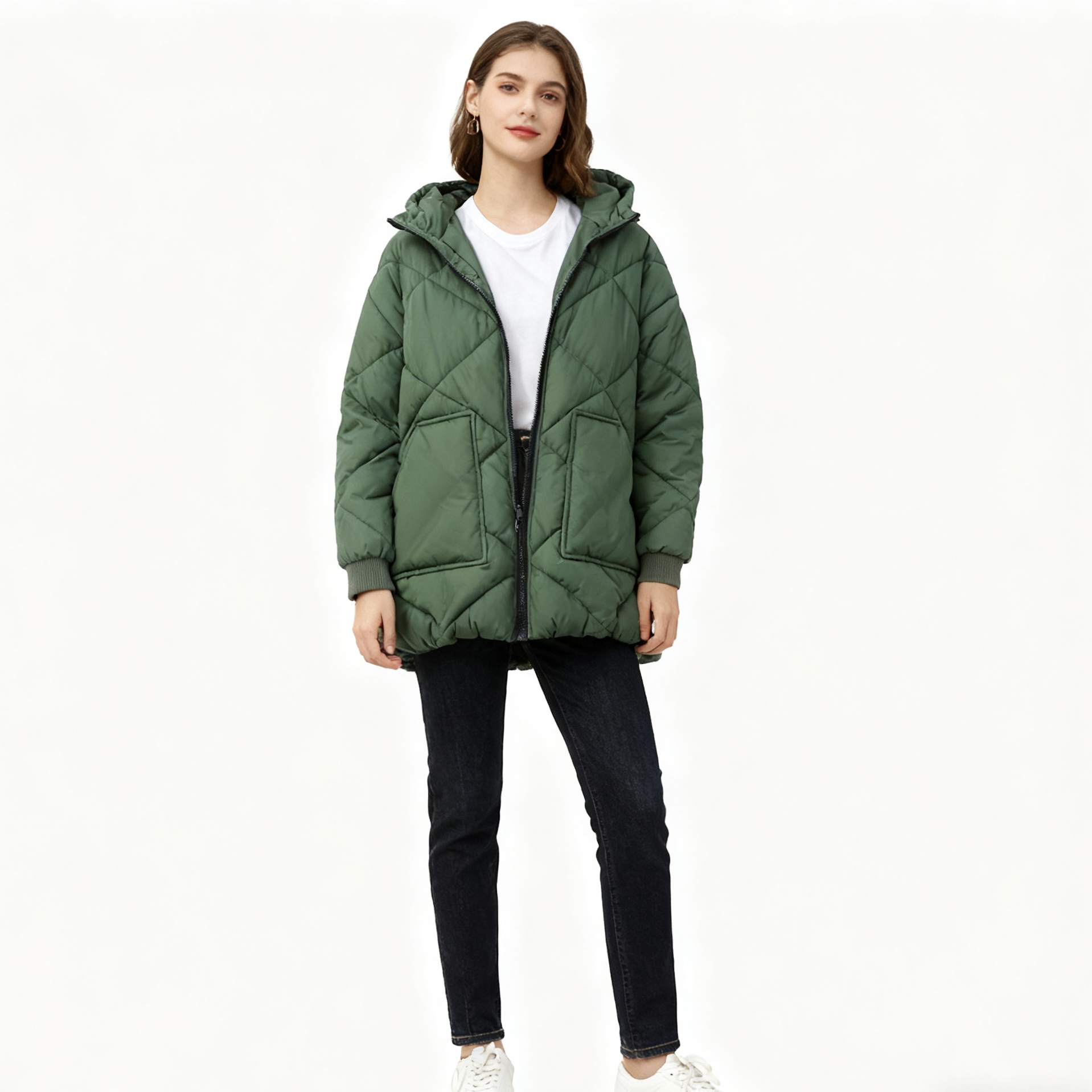 DD1415外贸欧美时尚女士宽松棉衣秋冬新款亲子装连帽韩版休闲棉服