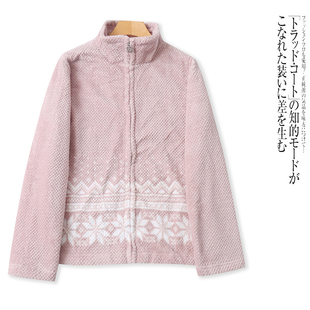 F5702外贸欧美女士双面绒外套新款立领拉链花色宽松加厚毛绒上衣