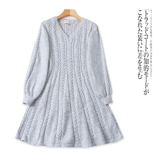 I4856外贸欧美单女士毛衣裙新款V领套头收腰显瘦修身中长款连衣裙