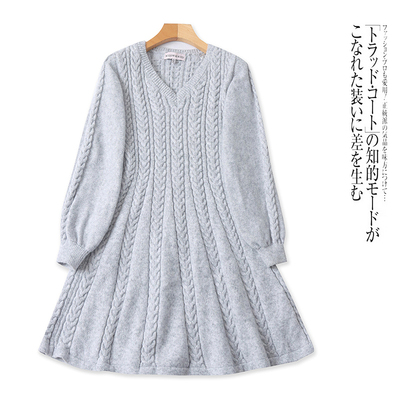 I4856外贸欧美单女士毛衣裙新款V领套头收腰显瘦修身中长款连衣裙