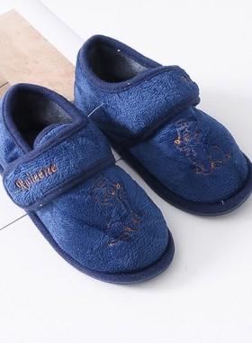 L5586外贸儿童包跟棉拖鞋秋冬季新款拼色加绒保暖中小童暖鞋