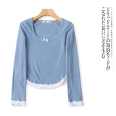 拼色打底衫 G9560外贸欧美女士长袖 时尚 圆领套头弹力修身 上衣新款