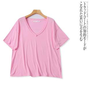 F5339外贸欧美单女士短袖T恤衫夏季新款V领套头宽松大码胖MM上衣