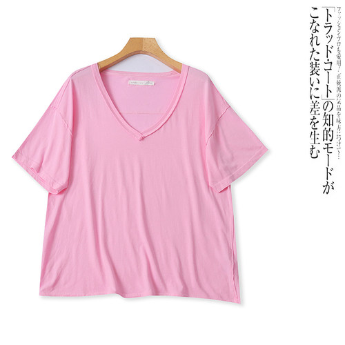 F5339外贸欧美单女士短袖T恤衫夏季新款V领套头宽松大码胖MM上衣