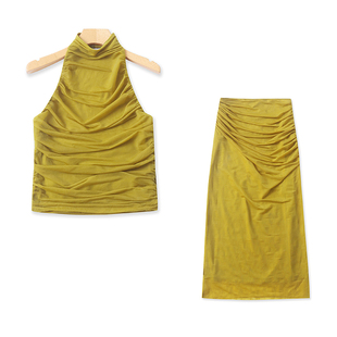 O9468外贸欧美气质时尚女装新款圆领挂脖露肩露背上衣修身半身裙