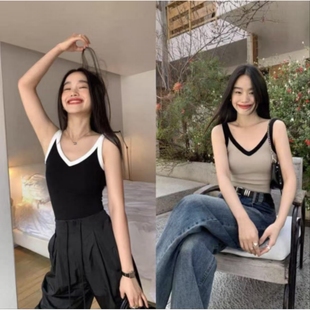百搭上衣 V领拼色打底修身 外贸欧美单女士吊带背心夏季 新款